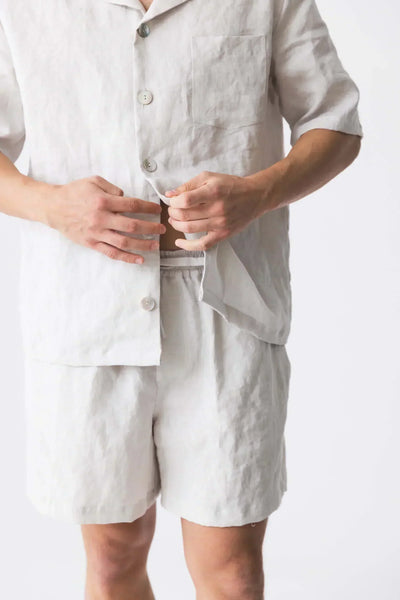Veste pyjama en lin doux à manches courtes “Emanuel” Gris Minéral 14 #colour_gris-mineral