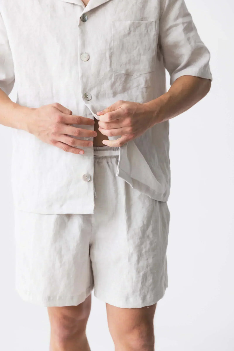 Veste pyjama en lin doux à manches courtes “Emanuel” Gris Minéral 13 