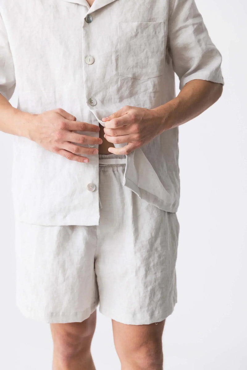 Veste pyjama en lin doux à manches courtes “Emanuel” Gris Minéral 6 