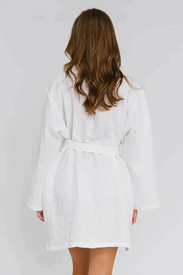 Peignoir court unisex en lin « Alice » Blanc 10 