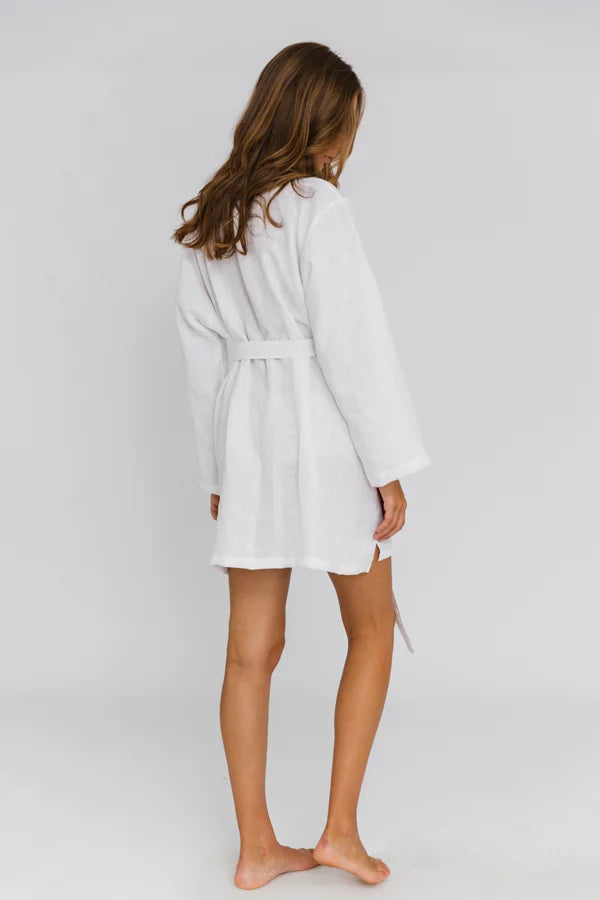 Peignoir court unisex en lin Blanc 9 