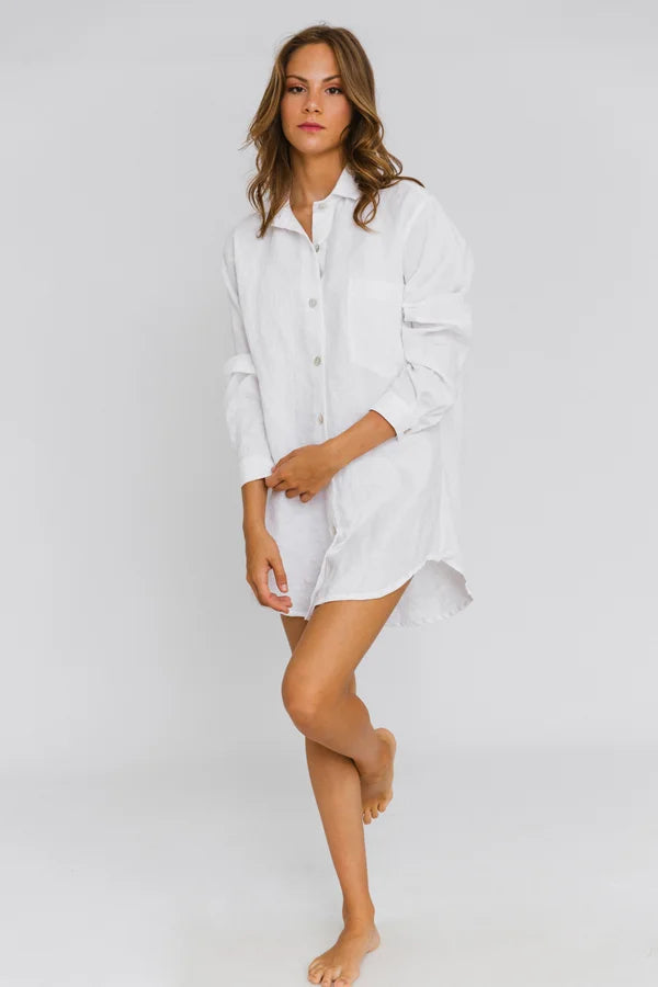 Chemise en lin femme de style masculin Blanc 6 