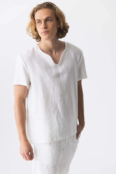 Tunique en lin à manches courtes “Marcelo” Blanc #colour_blanc-optique