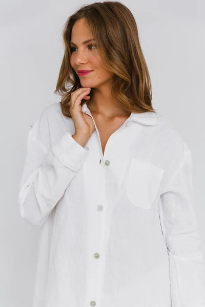Chemise de nuit luxueuse en lin Blanc Optique 1 #colour_blanc-optique