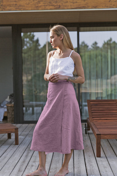 Longue jupe en lin français Lilas #colour_lilas