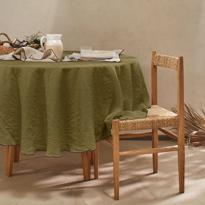 Nappe ronde en lin lavé "Bourdon" vert olive