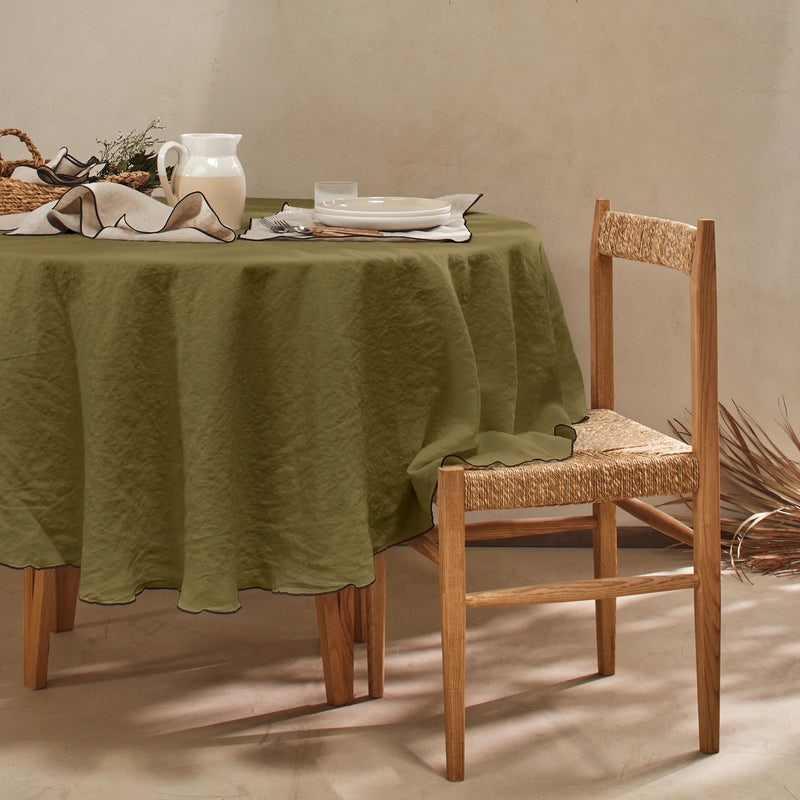 Nappe ronde en lin lavé "Bourdon" vert olive