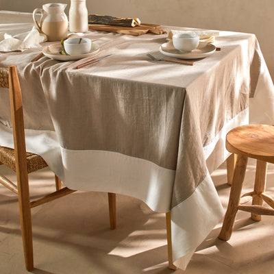 Nappe Pure Lin avec bordure contrastée naturel
