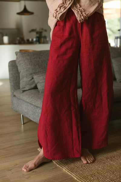 Pantalon évasé en lin 6 #colour_bordeaux 