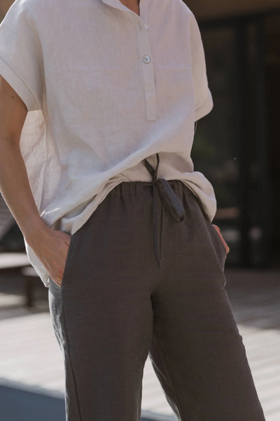 Pantalon décontracté en lin naturel pour femme#colour_gris-plomb