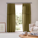 Cortina painel com barra bourdon em linho verde-oliva