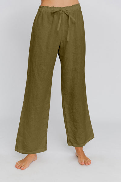 Pantalon de pyjama en lin lavé Olive Verte #colour_olive-verte