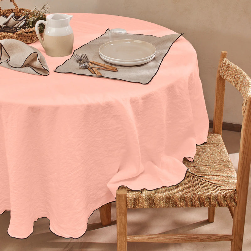 nappe ronde "bourdon" en lin lavé sur mesure rose