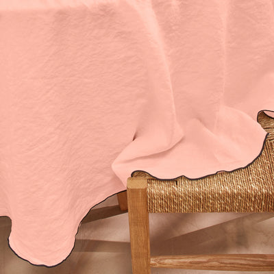 Nappe ronde point "Bourdon" en lin rose