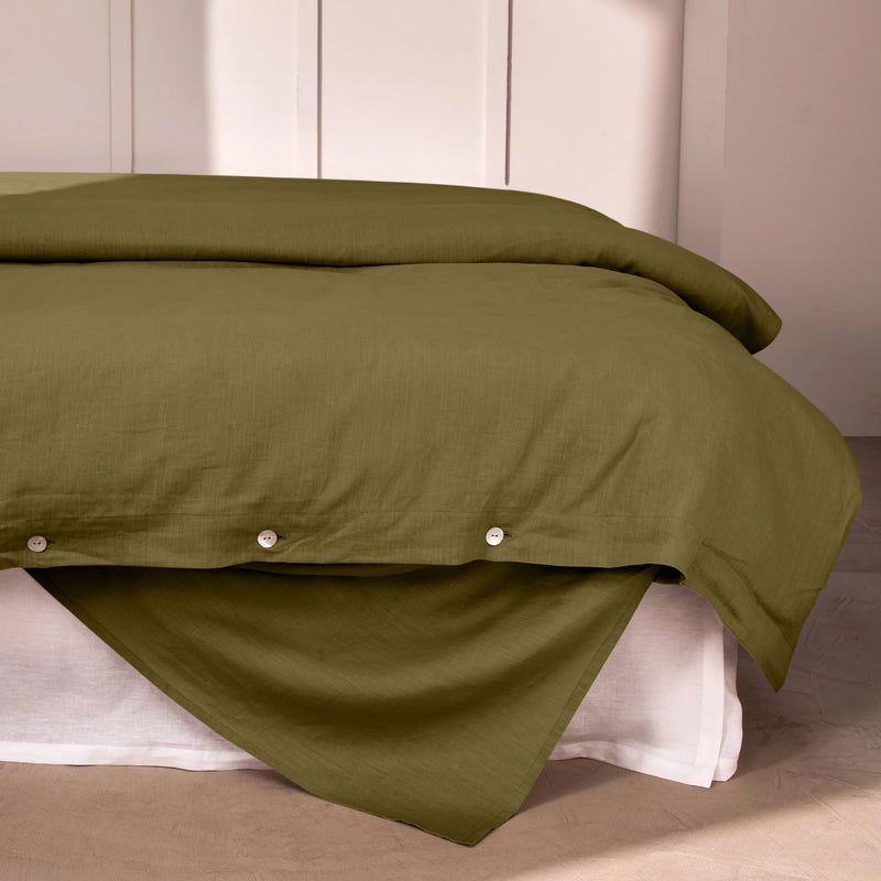 housse de couette 100% lin naturel vert olive