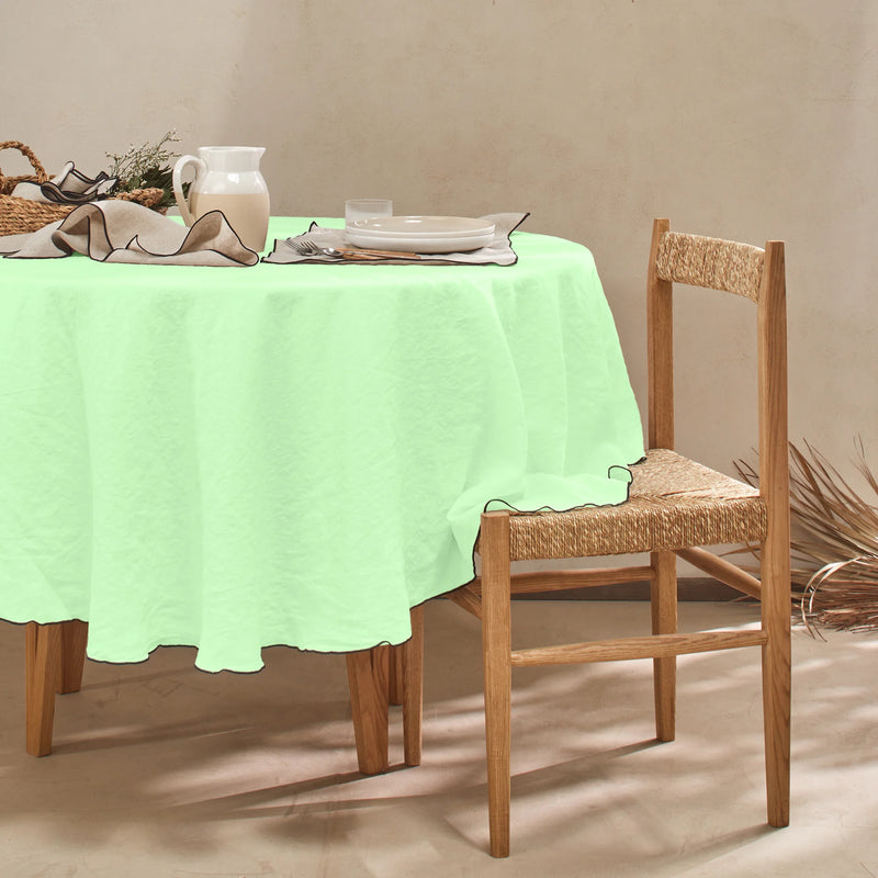 Nappe ronde en lin lavé "Bourdon" vert menthe