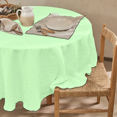 Nappe ronde en lin point "Bourdon" vert menthe