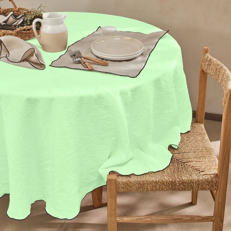 Nappe ronde en lin point "Bourdon" vert menthe