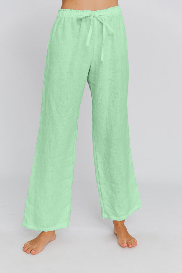Pantalon de pyjama en lin lavé Vert Menthe 