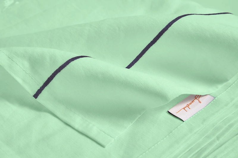 Drap plat en lin brodé avec bourdon Vert Menthe