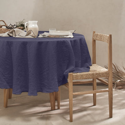 nappe ronde "bourdon" en lin sur mesure bleu nuit