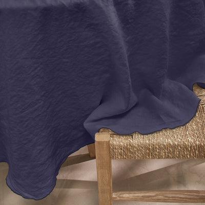 nappe ronde en lin lavé "bourdon" sur mesure bleu nuit