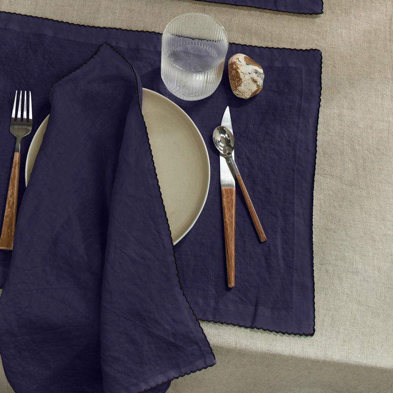 sets de table crochetés en lin lavé bleu nuit