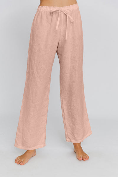 Pantalon de pyjama en lin lavé Vieux Rose #colour_vieux-rose