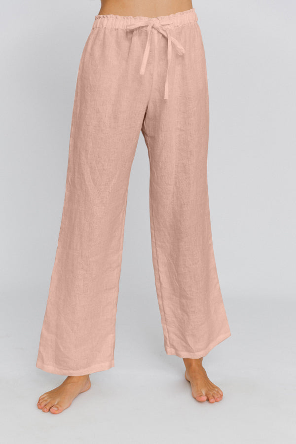 Pantalon de pyjama en lin lavé Vieux Rose 