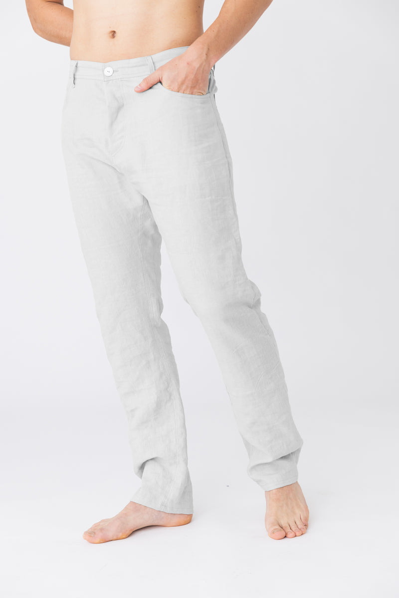 Pantalon en lin, style Jeans “Flavio”  blanc