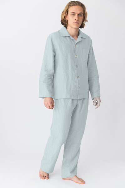 Pyjama long homme en lin lavé Bleu Glacier #colour_bleu-glacier