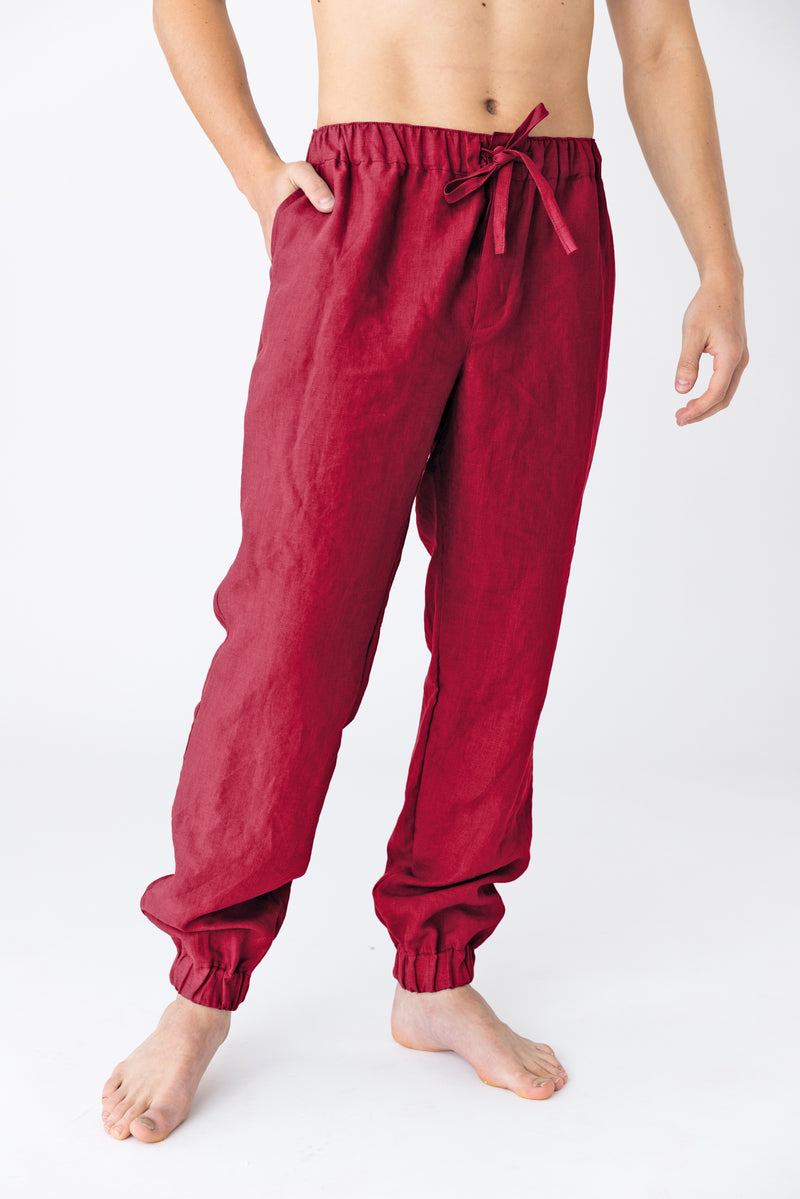 Pantalon en lin lavé “Gael” Bordeaux 