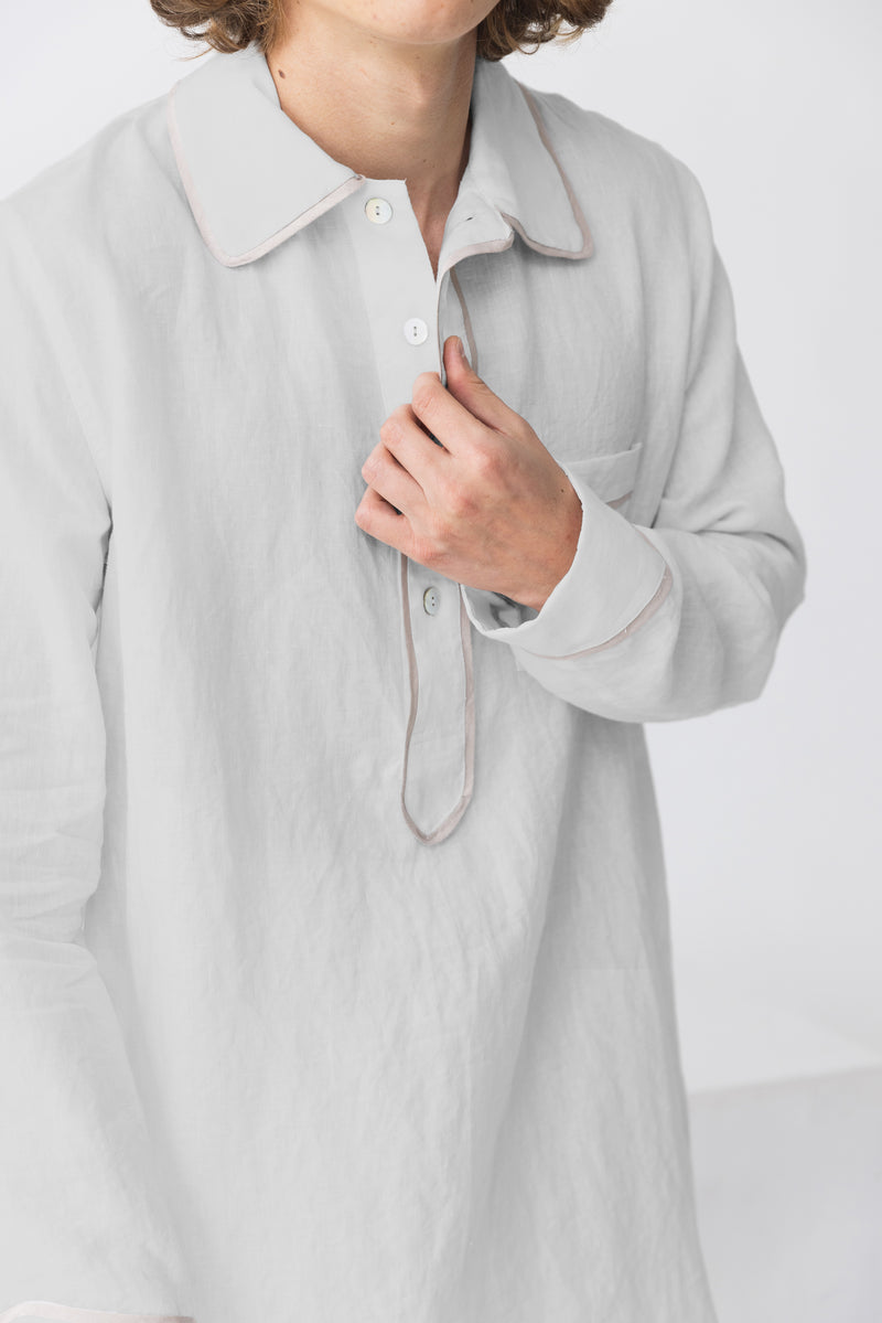 Chemise de nuit lin lavé homme Gris Minéral 