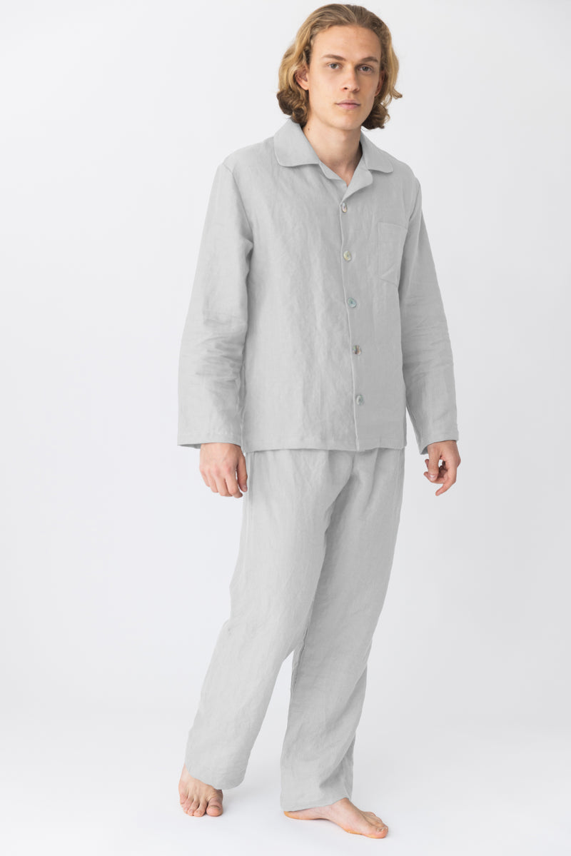 Pyjama long homme en lin lavé Gris Minéral 