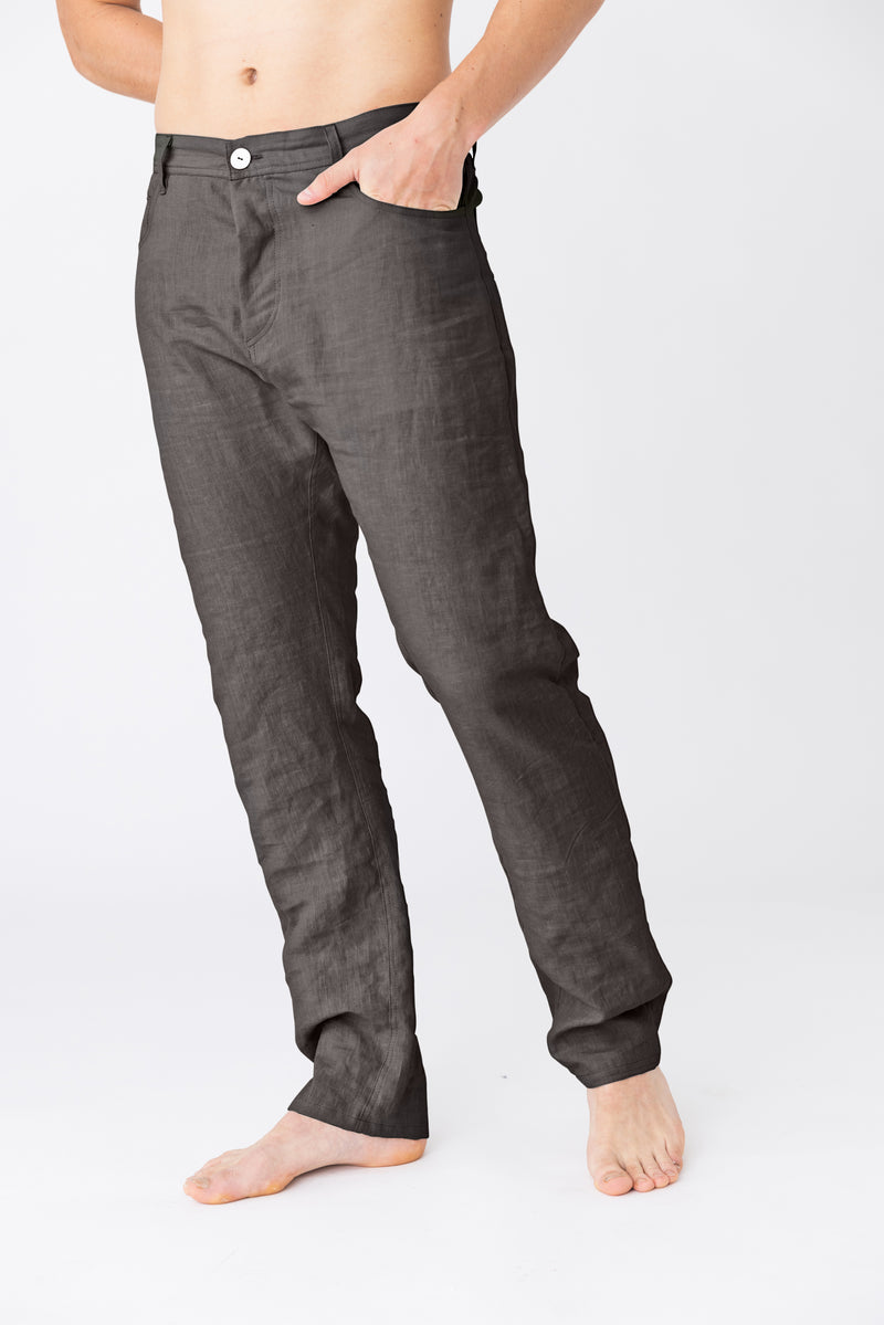 Pantalon en lin, style Jeans "Flavio" gris-plomb 