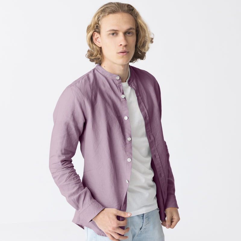 Chemise en lin col mao “Natanael” Lilas 