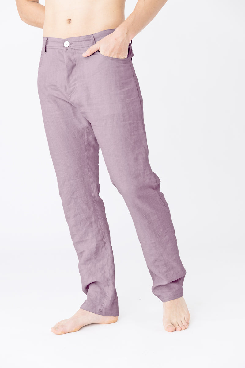 Pantalon en lin, style Jeans "Flavio" lilas 