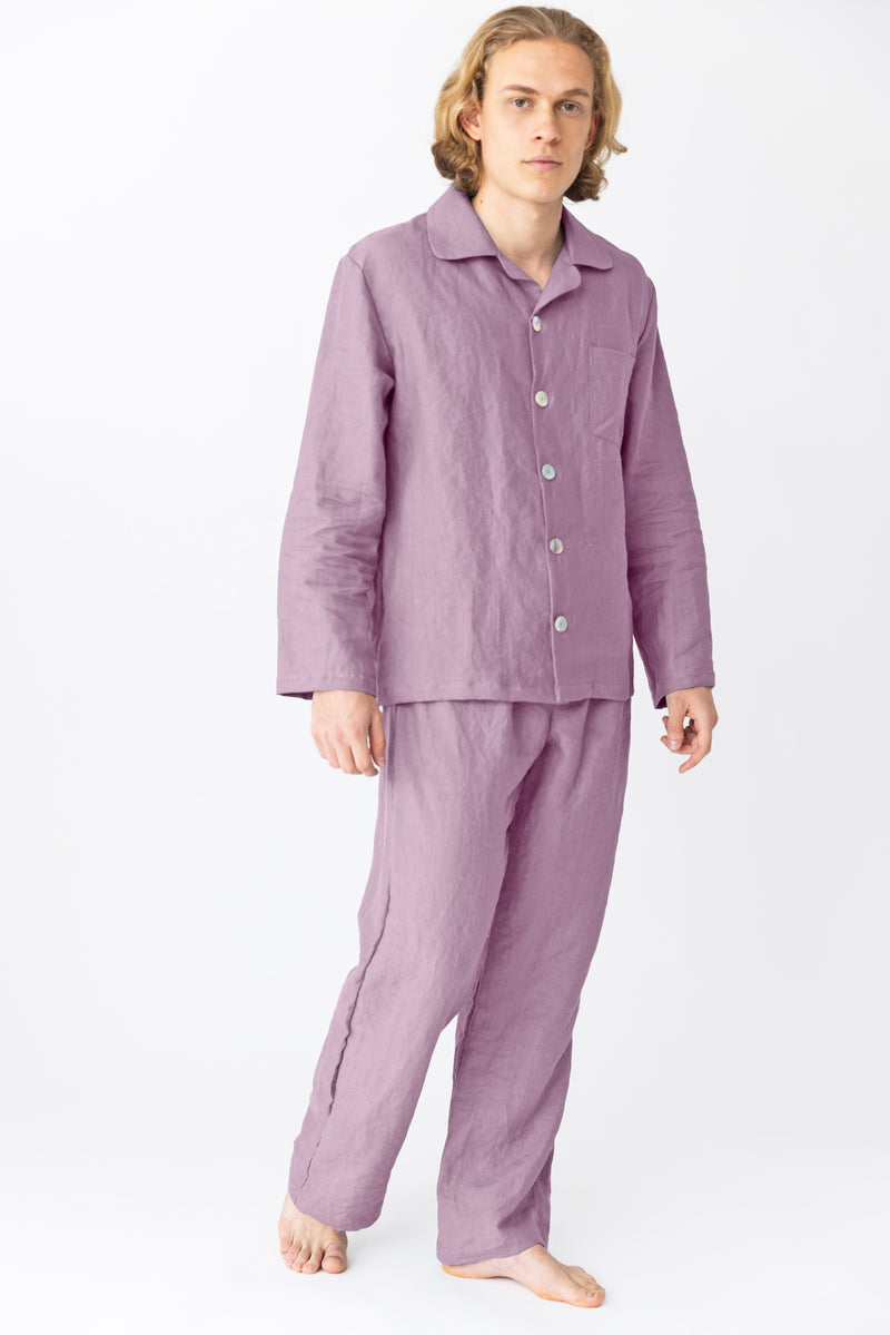 Pyjama long homme en lin lavé Lilas 
