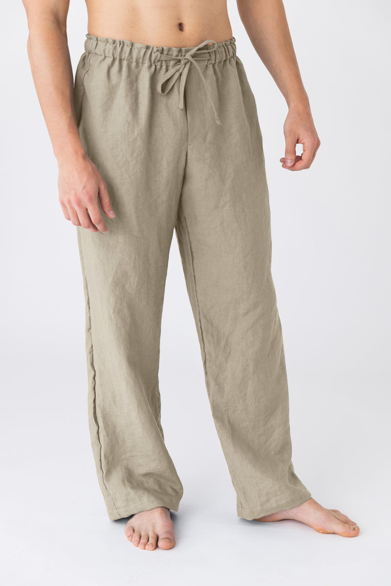 Calça de pijama masculino em linho bege natural - Diego