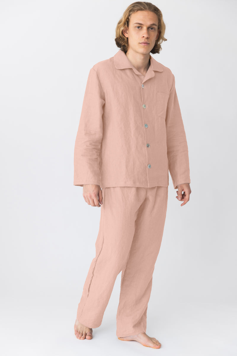 Pyjama long homme en lin lavé Vieux Rose 