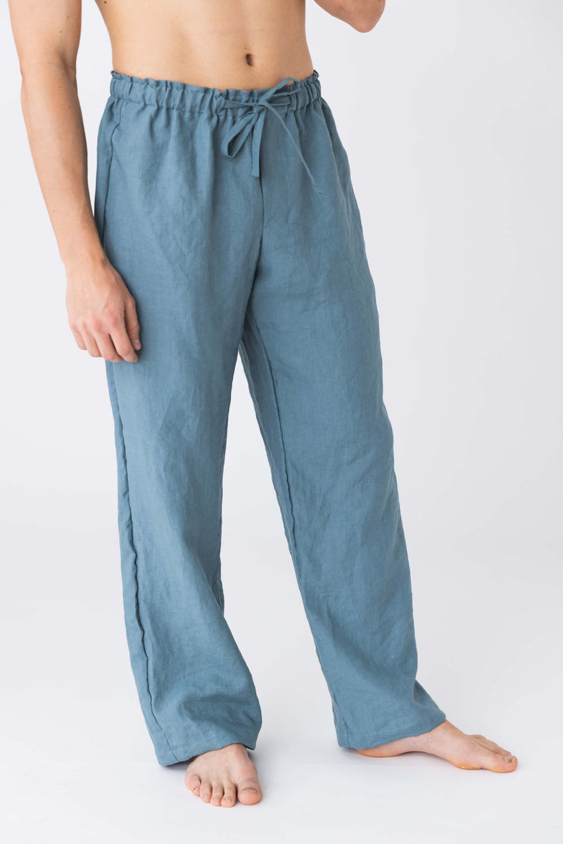 Pantalon de pyjama homme en lin “Diego” bleu-francais 2 
