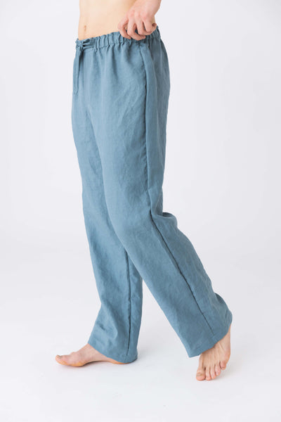 Pantalon de pyjama homme en lin lavé bleu-francais 2 #colour_bleu-francais