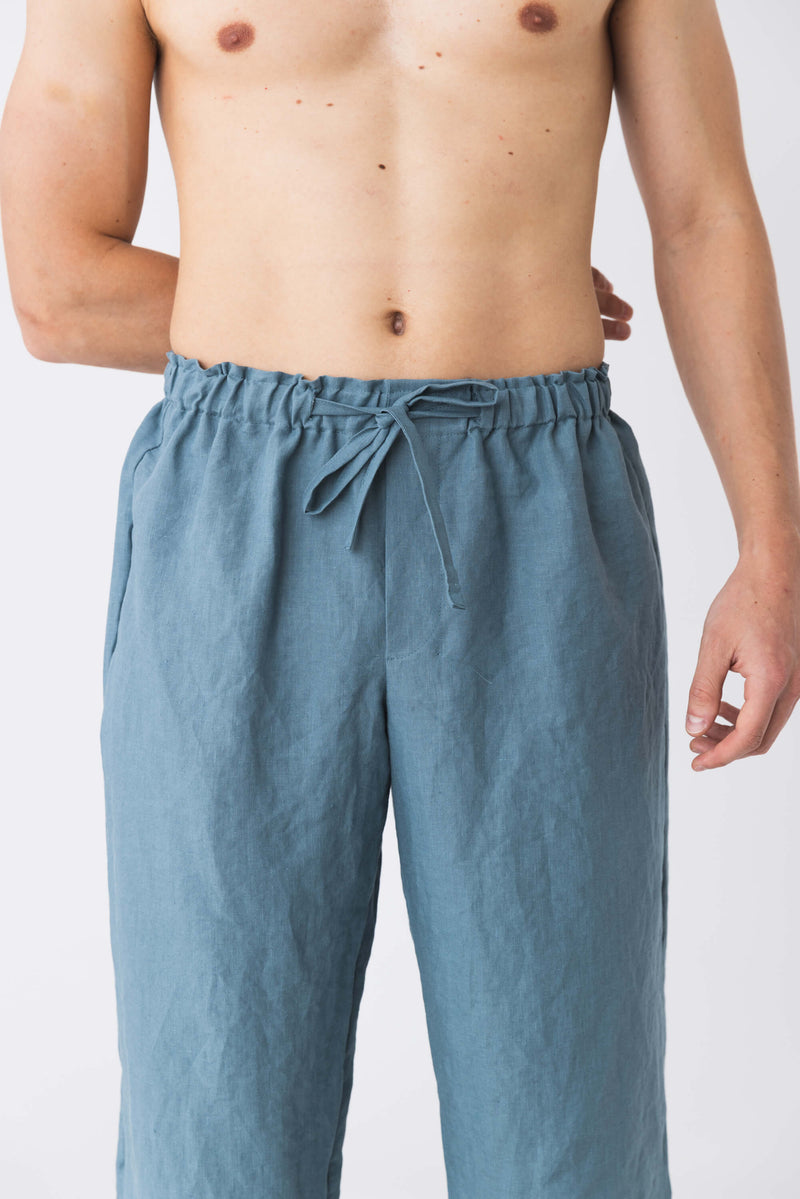 Pantalon de pyjama pour homme en lin “Diego” bleu-francais 2 
