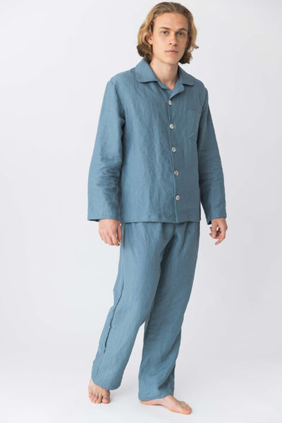 Soldé! Pyjama en lin à manches longues “ Diego” Bleu Français