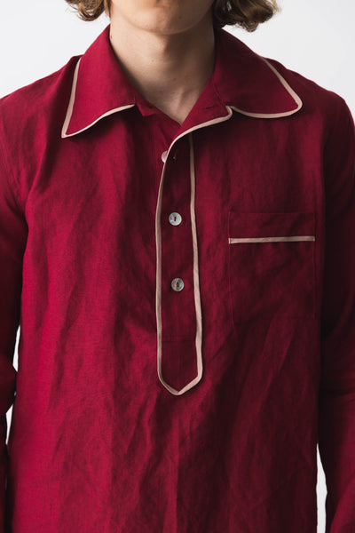Chemise de nuit homme en lin “Bruno” bordeaux 4 #colour_bordeaux
